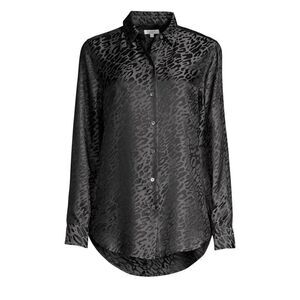 Equipment Women's Essential Leopard Jacquard Silk-Blend Blouse Black Medium
